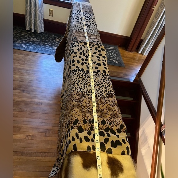 Silky Scarf Animal Block Print Tan Brown Print 62” Long x 28” wide - Picture 6 of 8